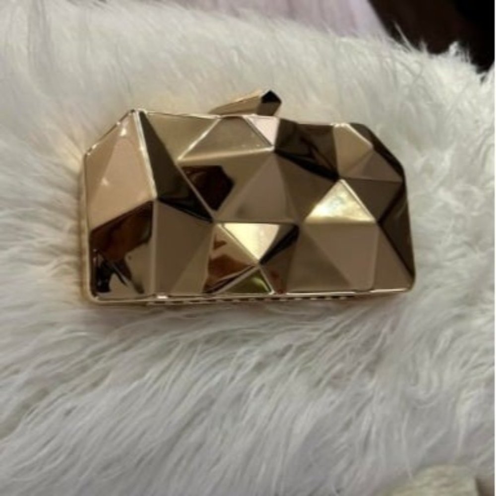 Women Lattice Pattern Metal Handbag Chain Geometric Evening Clutch Purse